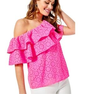 Lilly Pulitzer Trixie Eyelet Top in Raz Berry